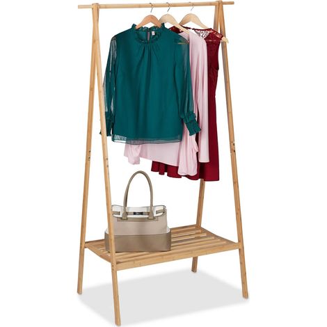 Portant Pliable en Bambou, penderie Porte vêtements, 170 x 100 x 56,6 cm, Tringle et étagère, Nature (1/5)
