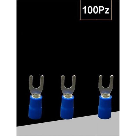 TrAdE Shop Traesio - Set 100 Pz Capicorda A Forcella A Crimpare Per Cavi 0.5-1.5 Mm² Isolato Sv1.25-4 - Blu (1/3)