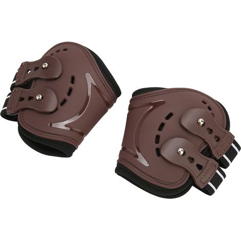 Guêtres de protection pour boulets de cheval, respirantes et aérées, perforées, pour protéger les membres postérieurs des chevaux et prévenir les blessures aux boulets. Marron, taille M. (1/5)