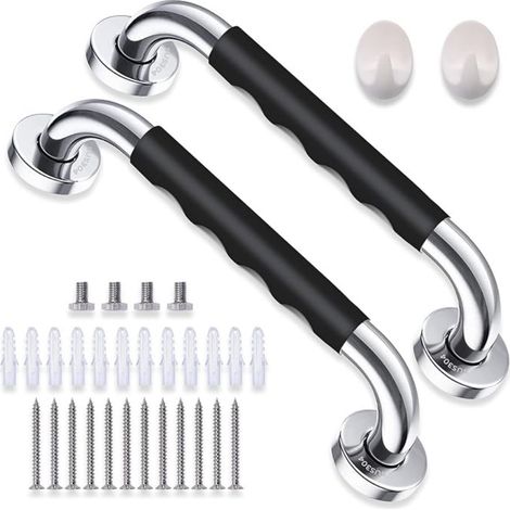 Barre d'appui d'équilibre pour salle de bain (lot de 2) Acier inoxydable Adaptée aux seniors et aux personnes à mobilité réduite Noir (1/5)