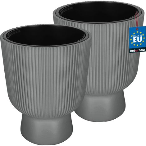 KOTARBAU® Pot de Fleur - Pot Plastique Plante Ø 39 cm - avec Bac Intérieur -  Lot de 2 Pot de Jardin - Pot de Fleur Exterieur -  H : 49 cm - PVC - Gris - Nervuré (1/4)