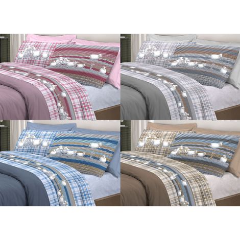 Completo Lenzuola Linea Pensieri Delicati 100% Cotone Disegno Pecorelle, misuraSingolocoloreGrigio
