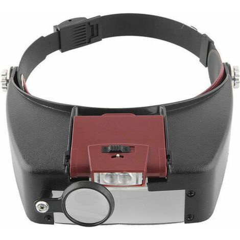 Lunettes Loupe Grossissante Helmet avec Éclairage LED - 1.5X - 10X Zoom - Casque Loupe Frontale Serre Tête avec Lumière pour Lecture, Bijoutier, Couture, et Bricolage - rouge