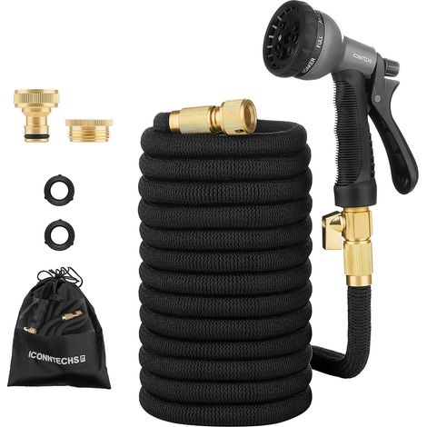 Hose Rétractable - 30 M - Raccords Laiton Massif EU 1/2 Pouces et 3/4 Pouces - Valve d'Arrêt Intégrée - 8 Modes de Pulvérisation - 1 Pièce (1/4)