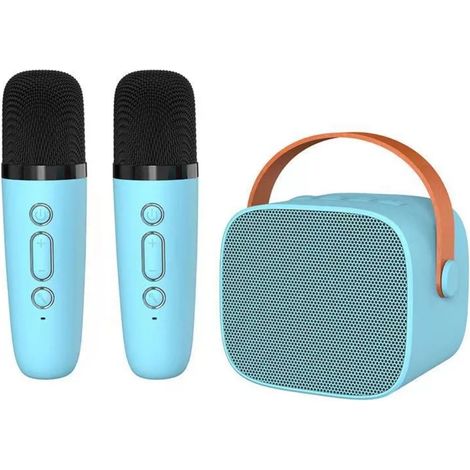 (Bleu) Mini enceinte Bluetooth portable, machine karaoké, son surround stéréo, usage domestique