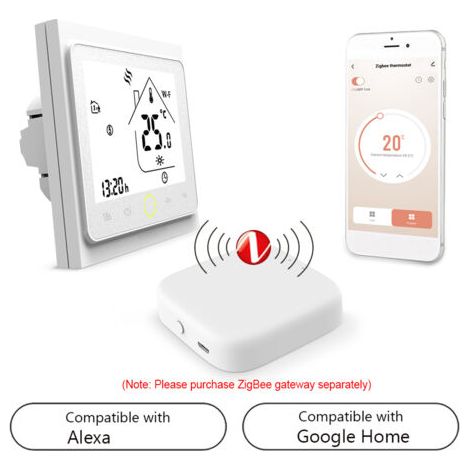 QORVA- Thermostat intelligent Tuya ZigBee 3.0,contrôleur de température programmable hebdomadaire 5 A,commande vocale via application,compatible avec Alexa/Home,pour chauffage au sol à eau,bureaux,vil (1/5)