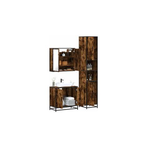 Ensemble de meubles de salle de bain 3 pcs Chêne fumé (1/5)