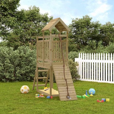 Jeu extérieur enfant : Tour de jeu Marron 52,5 x 46,5 x 195 cm Bois massif imprégné jeu extérieur enfant, aire de jeu jardin, balançoire enfant , pour jardin, usage domestique , enfant 3-8 ans (1/5)