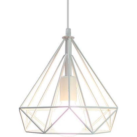 Industrial Pendant Light E27 Hanging Lights  Metal Geometric Cage Lampshade Ø25cm White Ceiling Light Fitting for Living Room