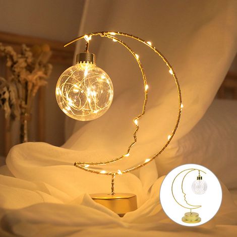 Lampe Lune - Cadre Métallique Enroulé Décoratif - Éclairage LED Chaud Réglable - Alimentation USB ou Piles AAA - Pour Chevet Bureau Chambre - 1 Pièce (1/5)