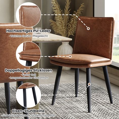 4 Chaises de Salle à Manger Marron, Sièges PU Double Rembourrage Doux, Confortables pour Salon, Cuisine, Cafés, Design Moderne (1/5)