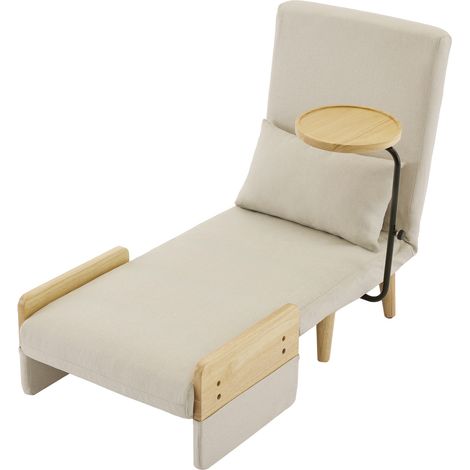 ELVMI Sessel 1 Sitzer mit 360° drehbarem Tablett, verstellbarer Rückenlehne, in Leinenoptik Beige (1/5)