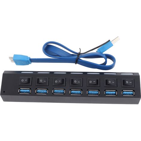 Hub USB 3.0 7 ports Noir, concentrateur multiprise à chargement rapide, Plug and Play, extension haute vitesse pour ordinateur (1/5)