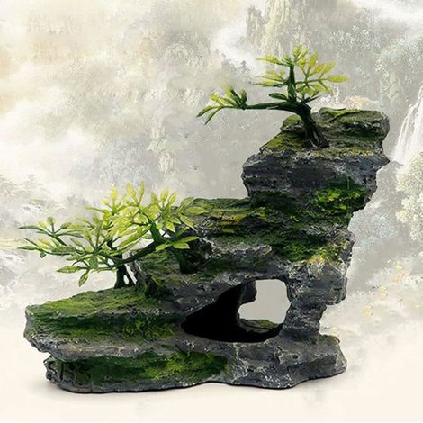 Décoration pour Aquarium, Vue surMontagne, Pierre avec Mousse, Rocher, Grotte, Paysage, décoration hill A (1/5)