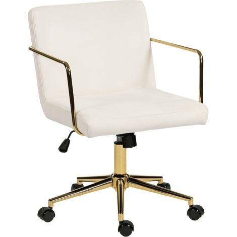 Rollbarer Bürostuhl, Gold-Akzente, Metallbasis, Samtstoff, Cremeweiß