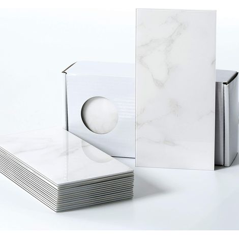 Grands carreaux autocollants - Imperméables, effet marbre - Pour salle de bain, cuisine et métro (carrare blanc, 23 pièces) (1/5)