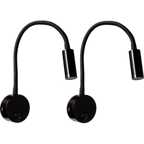 Lot de 2 lampes de lecture murales noires 3W, lampe de bureau flexible et réglable, lampe de chevet LED respectueuse des yeux avec interrupteur (blanc chaud) (1/4)