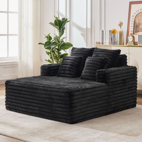 Canapé lit, Fausse fourrure, Avec chaise longue + Sans montage + Avec porte-gobelet, Salon, Ultra-doux (1/5)