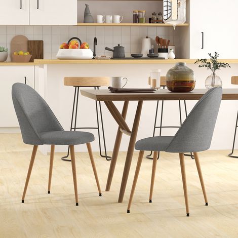 Pack de 2 Sillas de Comedor Sillas de Cocina Tapizadas de Tela de Lino con Patas de Acero Carga 120 kg 50x52x83 cm Gris (1/5)