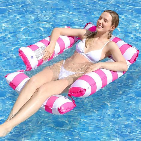 Bouee Piscine, Matelas Gonflable Piscine, Transat Piscine Gonflable, Motif Rayé Hamac Flottant, Piscine Party Water Fun, pour Adultes Et Enfants Accessoire Piscine,Rose,Pompe à air petite offerte (1/5)
