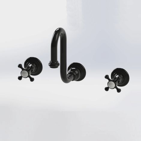 True Colors - Mitigeur 3 trous col de cygne en laiton noir pour lavabo - Design élégant et durable