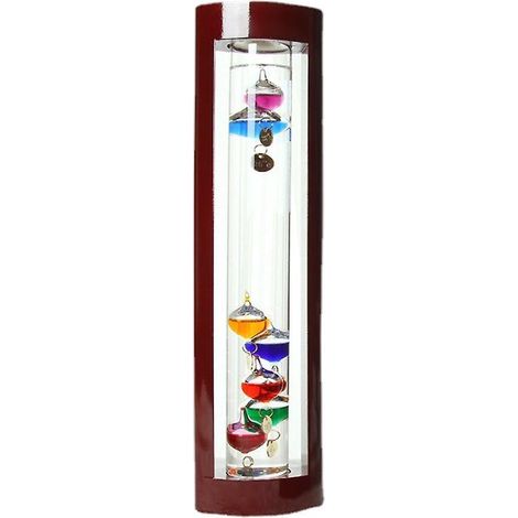 Thermomètre en verre Galileo - Sphères multicolores - Cadre en bois de cerise - Design élégant 23CM, polyvalent et pratique (1/5)