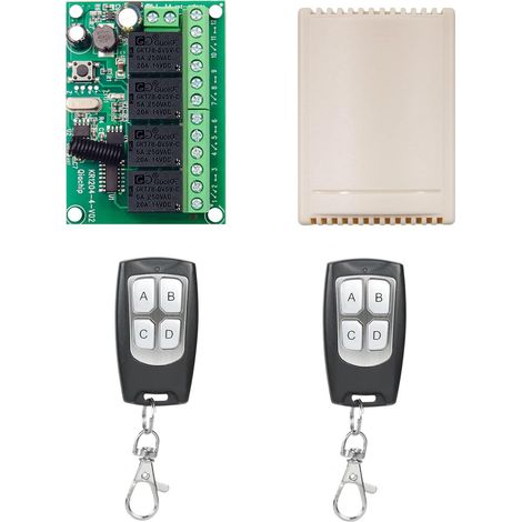 Commutateur de télécommande de relais sans fil DC 6V 12V 24V 4 canaux 433mhz RF Module récepteur de relais avec 2 émetteurs, pour lumières, porte de garage, moteur, bricolage (1/5)