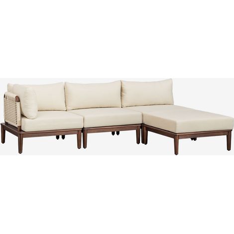 Sofá modular de jardín esquinero de 3 piezas y puff en acacia Giulia SKLUM (1/5)