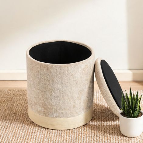 Pouf beige en chenille 100 polyester 38 x 38 x 45 cm (1/5)