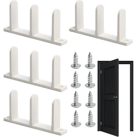 Guide de porte coulissante blanc, lot de 4 supports de montage pour rails de placard, rails de remplacement et quincaillerie pour intérieur, placard et salle de bain. (1/5)