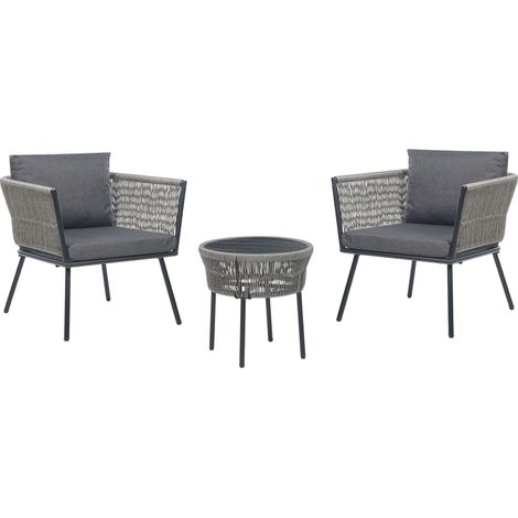 Bistro Set inkl. Kissen GARGANO Polyrattan Grau