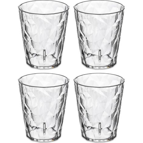 Lot de 4 verres à eau, jus de vin, en plastique transparent, incassables, empilables, légers, passent au lave-vaisselle, pour cuisine, pique-nique, fête, camping, taille S 250 ml (1/2)