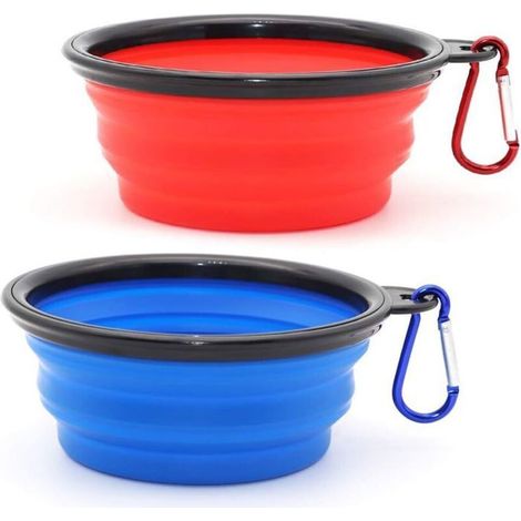 2 Pièces de Bol pour Chien Portable Pliable Bol pour Chien,Gamelles de Voyage pour Chien et Chat Bols (350ml, Bleu et Rouge) (1/5)