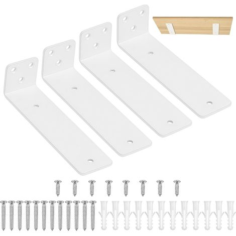 4 Pièces Equerre Etagere Murale Blanc, 150 mm Equerre Charge Lourde, Équerre Étagère de Fixation Etagere Murale Invisible, Supports d'Étagère Murale Metal Industrielle pour Meuble (1/5)