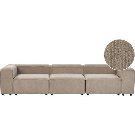 Sofá modular 3 plazas moderno patas negras tapizado pana marrón claro Ardal