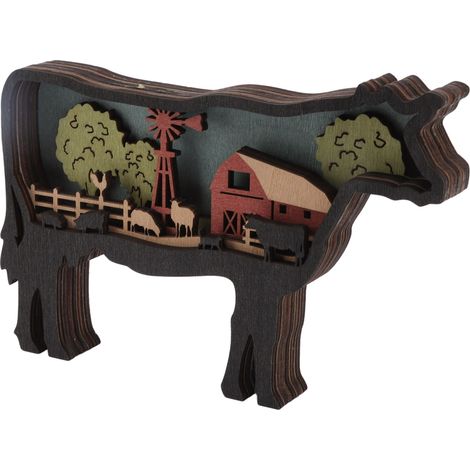 Décoration murale en bois d'animaux de ferme - Sculpture en relief de vache pour intérieur (1/5)