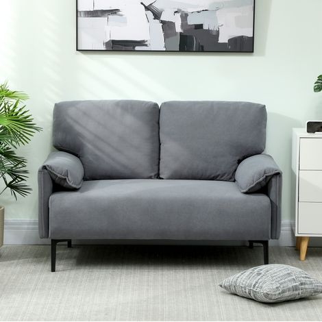 Divano a 2 posti 127/72/84 cm grigio, con cuscini e gambe in metallo (1/5)