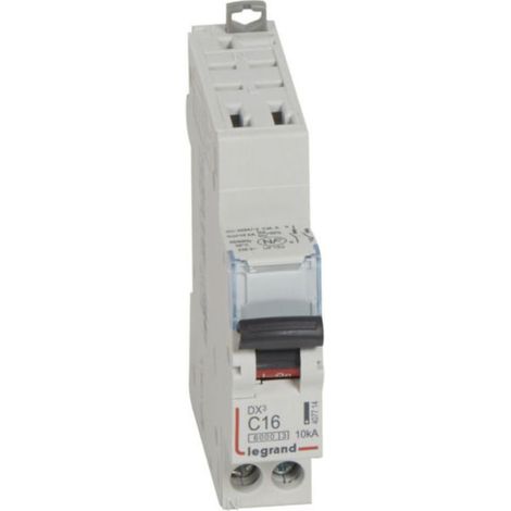 Disjoncteur DX³6000 10kA arrivée haute automatique et départ bas à vis U+N - 230V - 16A - courbe C - 1 module - LEGRAND