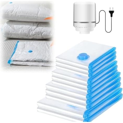 Lot de 12 sacs sous vide pour vêtements, couettes, avec pompe électrique, 3 extra grands, 3 grands, 3 moyens et 3 petits, pour vêtements, couettes, couvertures, oreillers, literie, voyages (1/5)