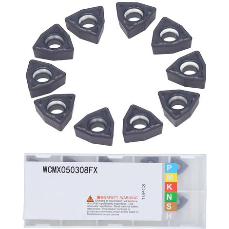 Satz mit 10 Hartmetall-Dreheinsätzen für CNC-Drehmaschinen, kompatibel mit WCMX050308FX Wendeschneidplatten-Drehwerkzeughaltern (1/5)