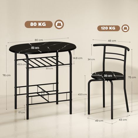 Ensemble de salle à manger moderne composé d'une table et de deux chaises, comprenant trois meubles peu encombrants, idéal pour les cuisines, les balcons, les restaurants et les bars, en marron et noi (1/5)