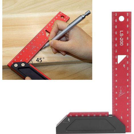 Règle de mesure en L de 200 mm en alliage d'aluminium pour le travail du bois, règle à tracer, double équerre à 45° (1/5)