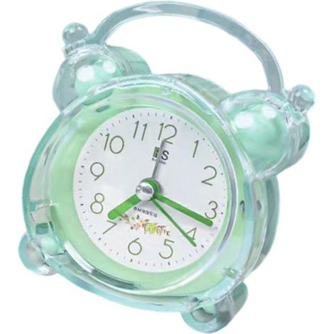 Réveil enfant mignon en forme de dessin animé, fonctionnement silencieux, avec veilleuse LED, décoration de chambre, en plastique ABS, vert. (1/5)