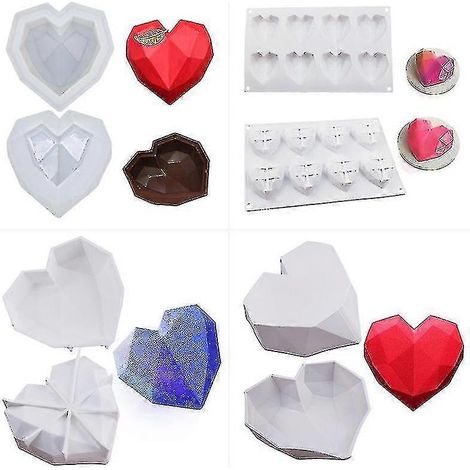 Moules en silicone 3D en forme de cœur et de diamant pour la pâtisserie et la cuisson de génoises. (1/5)