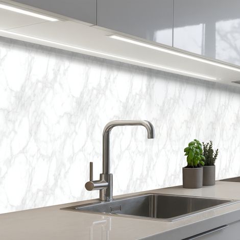 Kitchen Splashback Minimalist - White - Gray veins 400x60 cm