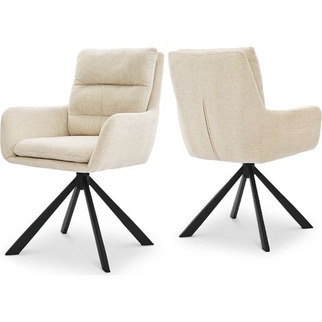 Bon Furni Chaises 360° Pivotantes Chenille Blanc crème, Lot de 2
