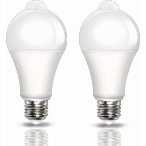 7W E27 PIR Infrarouge Ampoule LED avec Détecteur de Mouvement ON/OFF Automatiquement A60 220V 700lm Lot de 2, Lumière blanche (1/5)