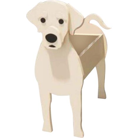 Maceta decorada con forma de un simpático perro, con estampado de labrador, para el jardín. (1/5)