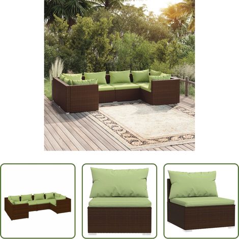 vidaXL Auflagen -  6-tlg. Garten-Lounge-Set mit Auflagen Poly Rattan Braun (1/5)