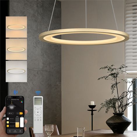 doporro Moderne LED Pendelleuchte – 40cm Dimmbare Esszimmerlampe hängend mit App & Fernbedienung, 3000–6000K, CRI≥95, höhenverstellbar für Esstisch & Wohnraum, Luvina01, Gold